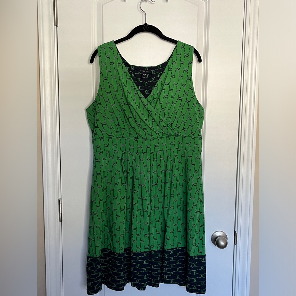 Lands’ End Petite Fit & Flare Dress in Green & Blue